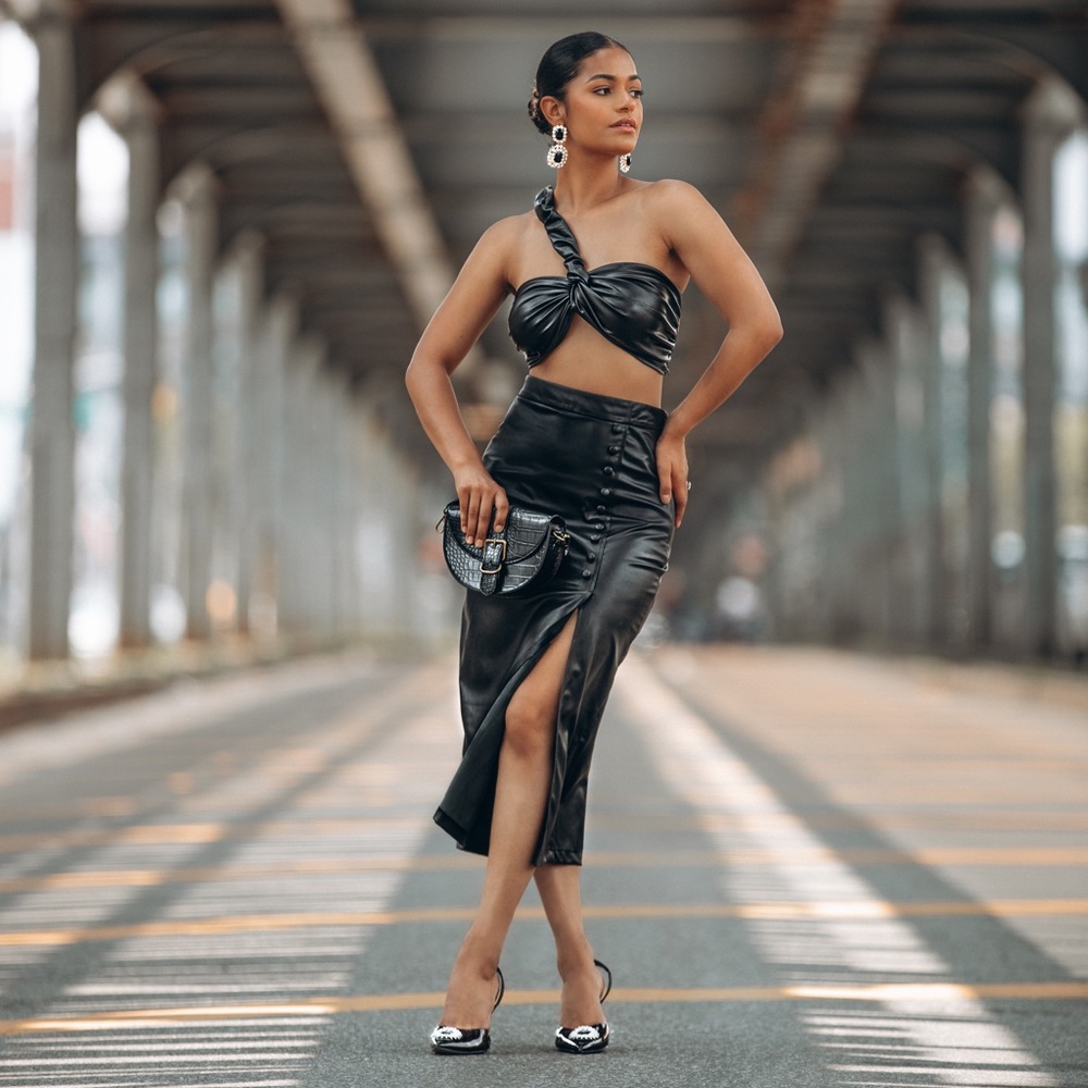 Faux Leather Midi Skirt